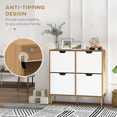 Shoe Storage Cabinet with 4 Flip Drawers for 16 Pairs of Shoes, Natural