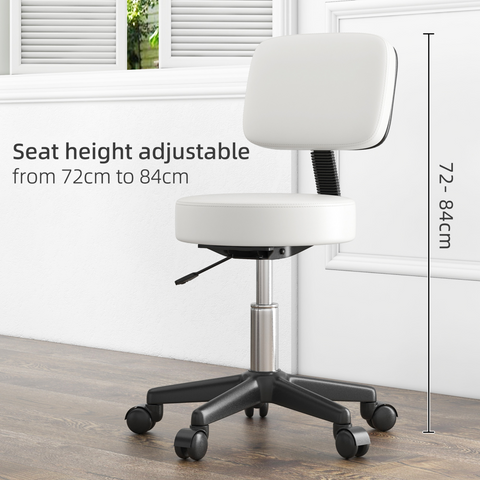 Adjustable Swivel Salon Chair Padded Seat Back 5 Wheels White