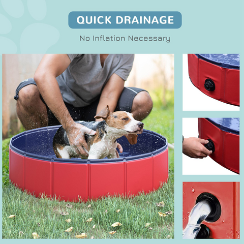 Pet Paddling Pool Cat Dog Indoor/ Outdoor Foldable 80cm Diameter Red Pawhut