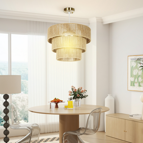 Boho Hemp Rope Pendant Light, Ceiling Light for Bedroom, Light Brown