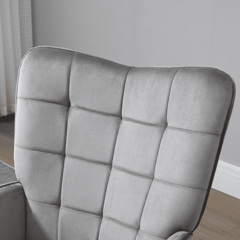 Modern Accent Chair Velvet-Touch Tufted Wingback Armchair Grey