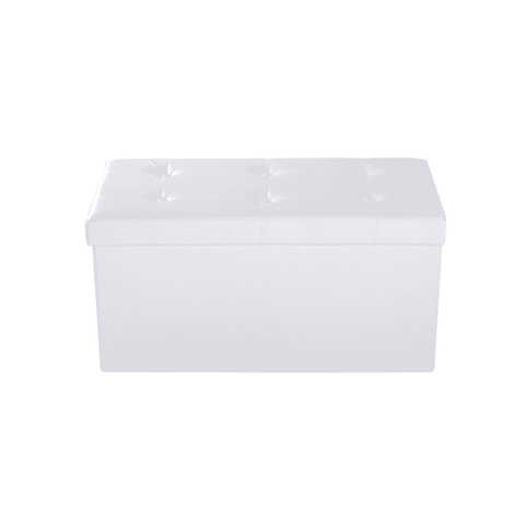 Folding Faux Leather Storage Cube Ottoman Bench Seat PU Cream White