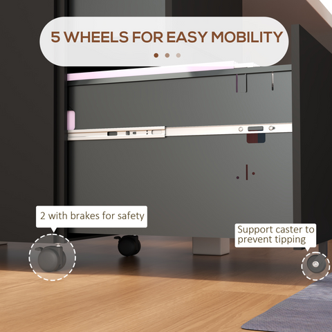 Vinsetto Steel File Cabinet with Lock and Hanging Bar for Letter A4 Legal Size