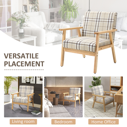 Modern Accent Chairs Upholstered Linen-Feel Living Room Chair Beige