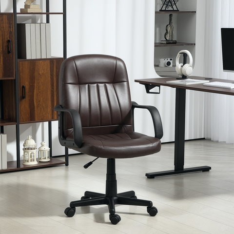 PU Leather Office Chair Swivel Home Computer Desk Chair, Dark Brown
