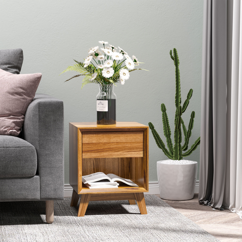 Bedside Table Storage Organizer Side Table  Drawer and Shelf Bedroom