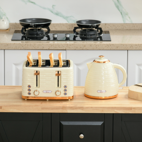 Kettle and Toaster Set 1.7L Rapid Boil Kettle & 4 Slice Toaster Beige