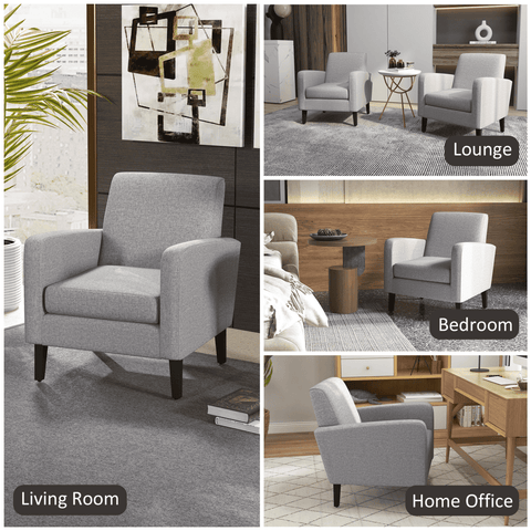 Modern Armchair Accent Chair with Rubber Wood Legs for Bedroom Light Grey