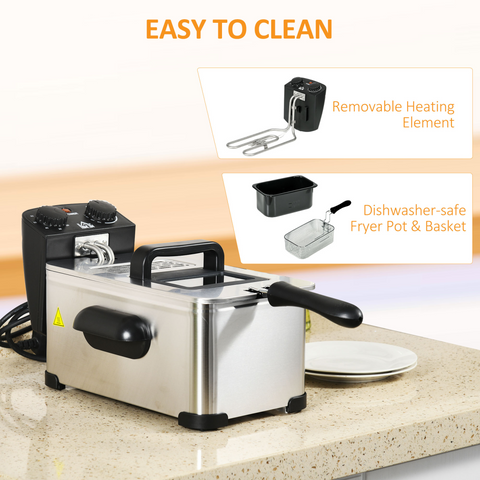 3 Litre Deep Fat Fryer with Adjustable Temperature, 60min Timer, 2000W