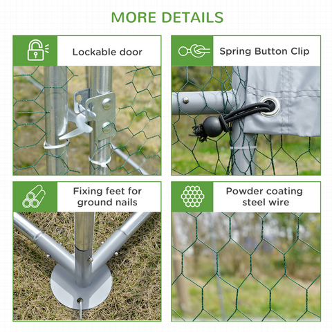 Walk-In Chicken Run Galvanised Chicken Coop with Cover 2.8 x 1.9 x 2m