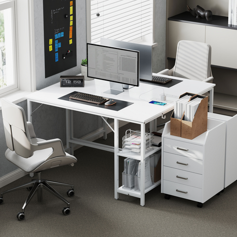 120 x 60 cm Home Office Desk Reversible Study Table for Bedroom White