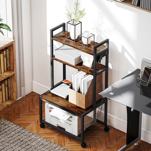 4-Tier Mobile Printer Stand with Power Outlets for Home Office