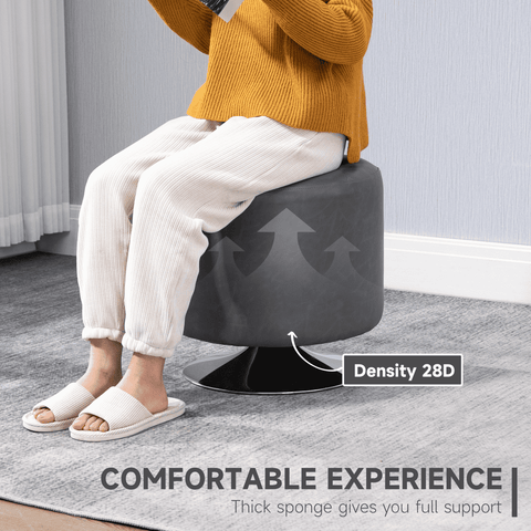 360 Swivel Foot Stool PU Ottoman w/ Thick Padding & Steel Base, Grey
