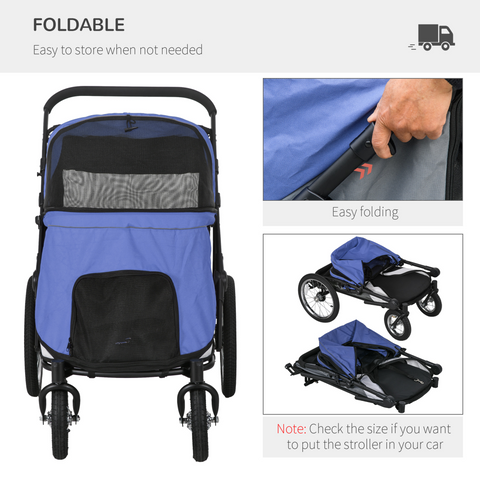 PawHut Foldable Pet Stroller with Cushion, for M, L Dogs - Blue