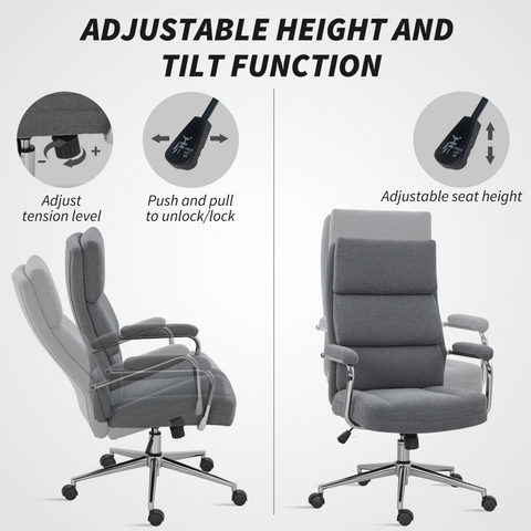 Linen Fabric Office Desk Chair with Tilt Function, Charcoal Grey