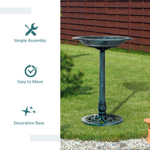 Outsunny 50cm Outdoor Bird Bath Fountain, Decrative Garden Feeder Stand Green