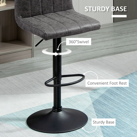 Barstools Set of 2 Adjustable Height Bar Chairs with Footrest, Grey