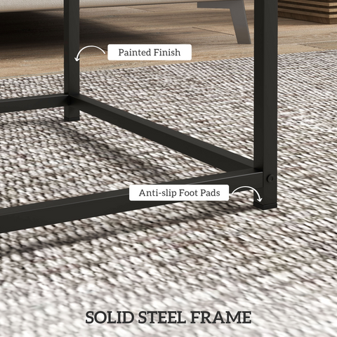 Coffee Table Set of 2, Nest of Tables with 3.5cm Thick Tabletop, Oak