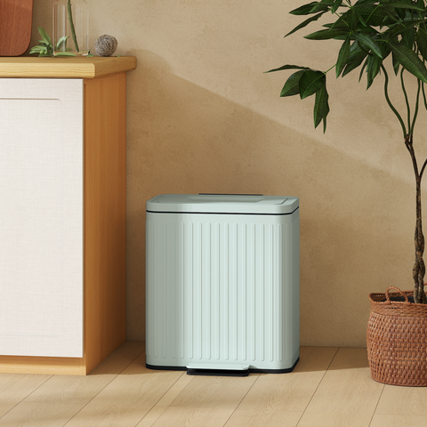 2 x 20L Double Rubbish Bin, Pedal Bin with Soft-Close Lid, Green