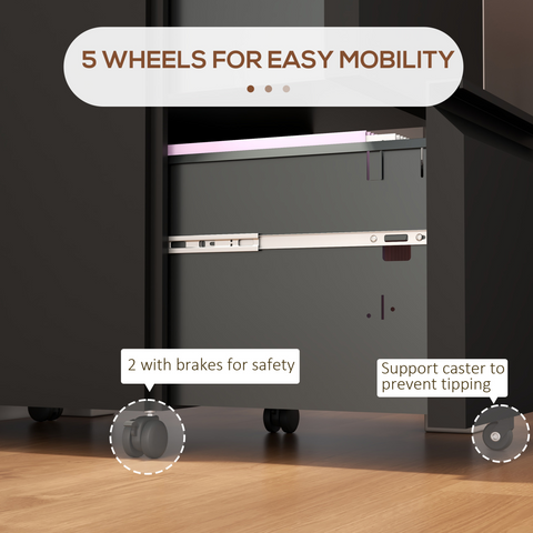 Vinsetto Steel File Cabinet with Lock Hanging Bar for Letter A4 Legal Size Black