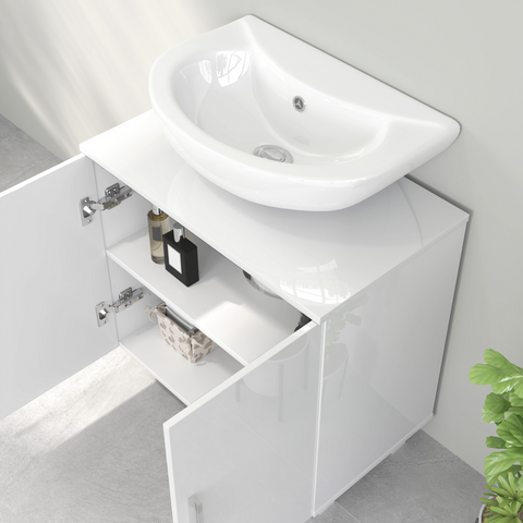 Freestanding Bathroom High Gloss Under Sink Cabinet, White