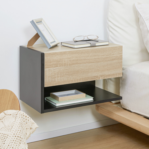 Modern Bedside Table Set of 2 with Drawer and Shelf