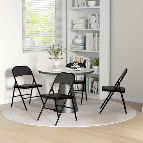 4 Pack Padded Folding Chairs with Cushioned Seat and Metal Frame Black