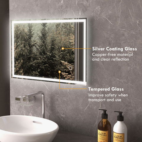 Illuminated Bathroom Mirror with LED Lights, 3 Colours, Defogging Film