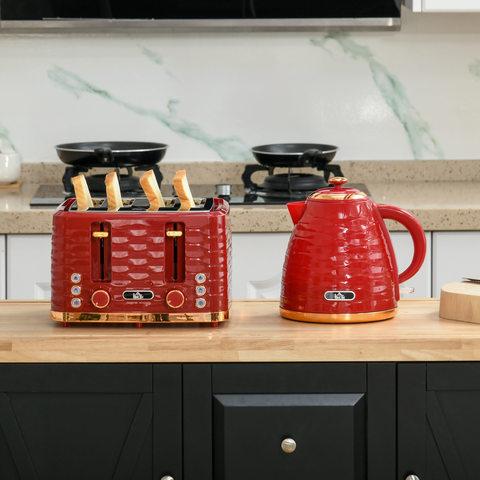 Kettle and Toaster Set 1.7L Rapid Boil Kettle & 4 Slice Toaster Red