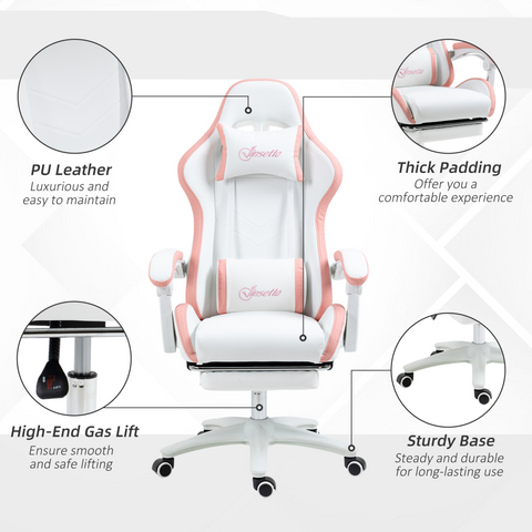 Racing Style Gaming Chair with Reclining Function Footrest, Pink