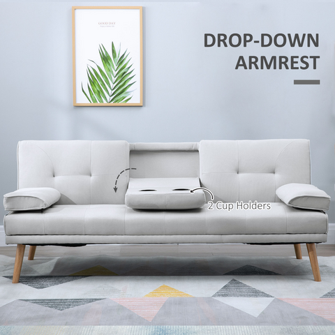 3 Seater Sofa Bed Scandi Style Recliner Adjustable Back Middle Table