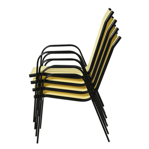 Set of 4 Garden Dining Chair Set Outdoor with High Back Armrest Beige Outsunny