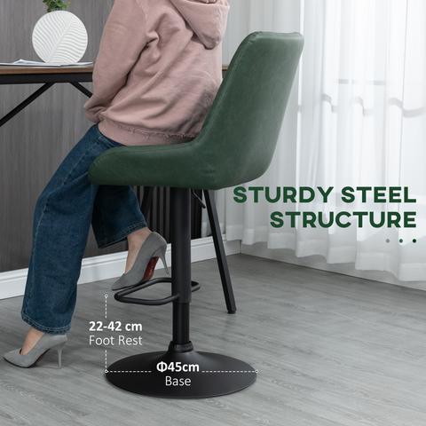 Bar Stools Set of 2, Adjustable Bar Chairs 360° Swivel for Kitchen Green