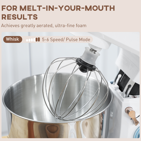 Electric Stand Mixer, 5L Food Mixer with Dough Hook, Whisk, White