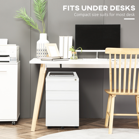 Mobile Vertical File Cabinet Lockable Metal Cabinet with 3 Drawers Vinsetto