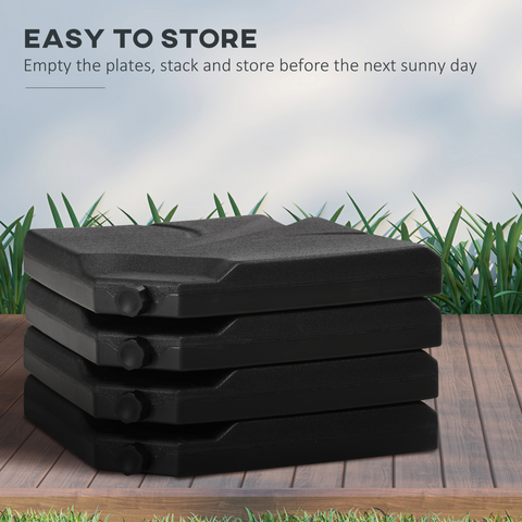 Outsunny Set of 4 Banana Parasol Base Stand Water or Sand Filled Weights, Black
