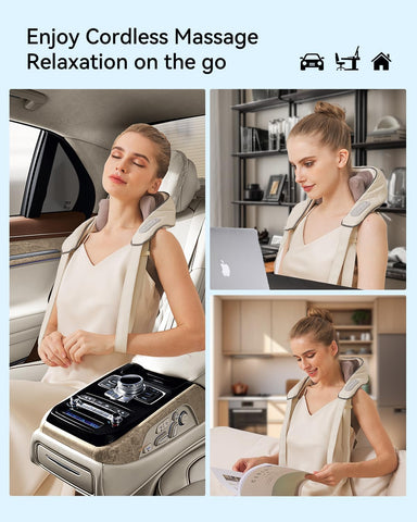 PERLEVI Neck and Shoulder Massager for Pain Relief Deep Tissue-Shiatsu Deep Kneading Massager with Heat to Relieve Neck Shoulder Back Waist Leg Muscle Soreness Fatigue (Beige)