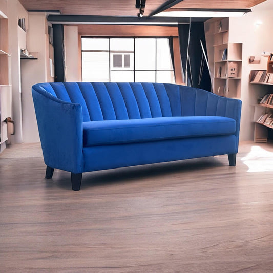 189CM 3 SEATER BLUE VELVET SOFA