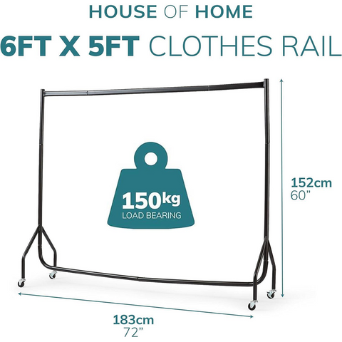 Extra Heavy Duty 6ft Long x 5ft Tall Clothes Rail In Black