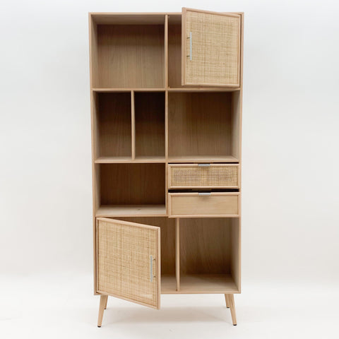 Modern and Elegant 189cm Wooden Display Cabinet with Stylish Glass Shelves for Displaying Antiques, Collectibles, Books, or Decorative in Living Rooms, Dining Rooms, or Home Offices (Light Brown)