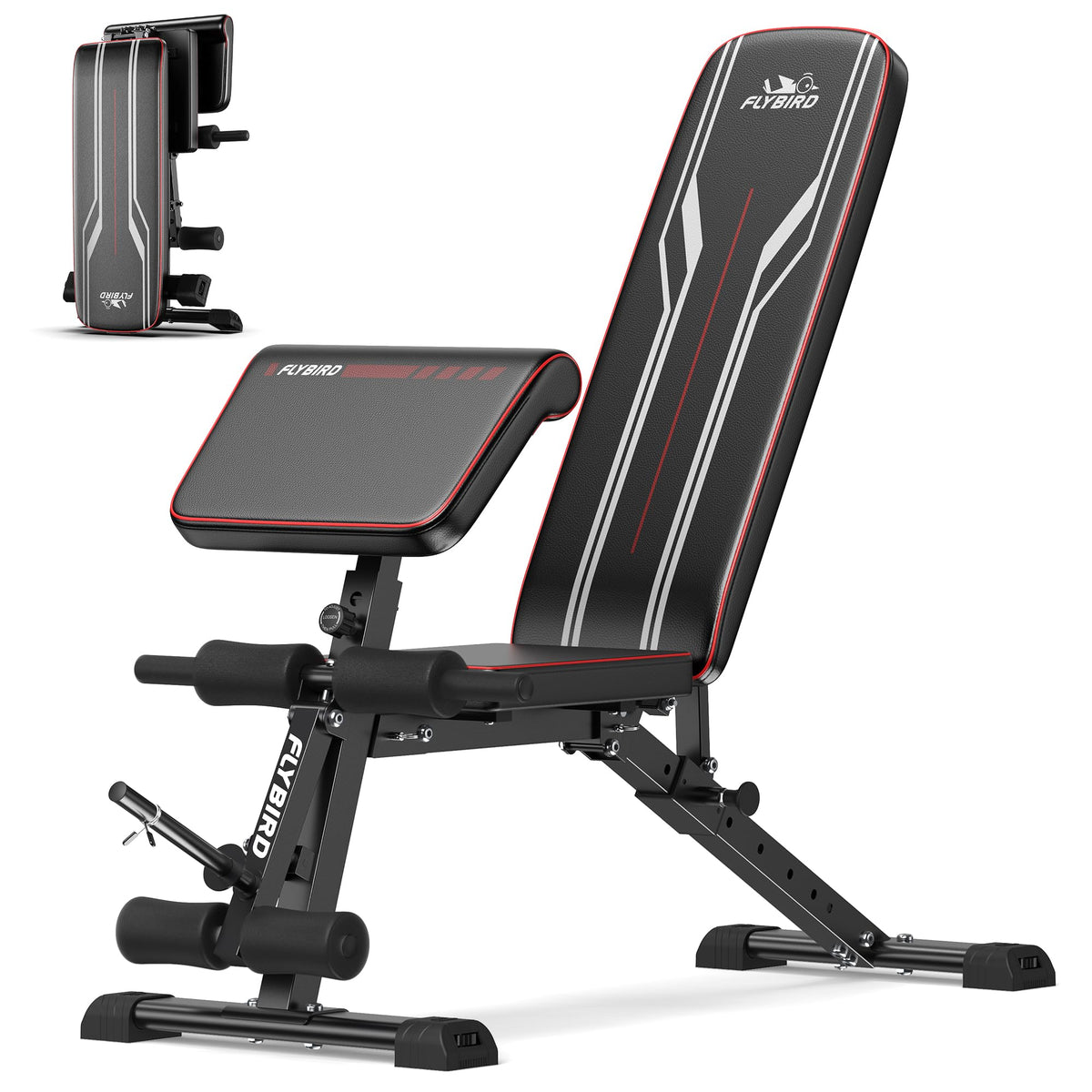 FLYBIRD Adjustable Weight Bench with Leg Extension and Curl Machine Preacher Curl Bench Foldable Workout Bench for Home Gym 800LBS Weight Capacity Exercise Bench for Full Body Strength Training