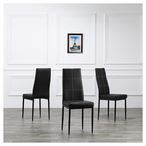 4pcs Elegant Dining Chairs with 6 Grids Decoration Backrest White Cushion Black