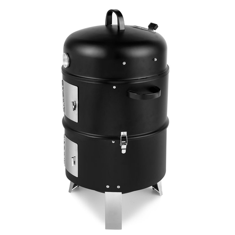 Vertical Steel Charcoal Smoker, Heavy Duty Double Layer Round BBQ Grill for Outdoor Cooking, Black