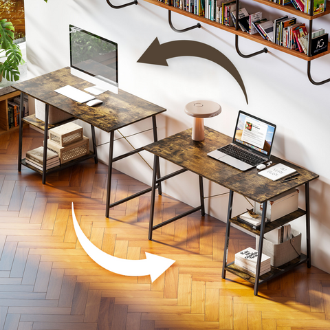 Computer Table Wor Desk with Shelves & Steel Frame, Rustic Brown