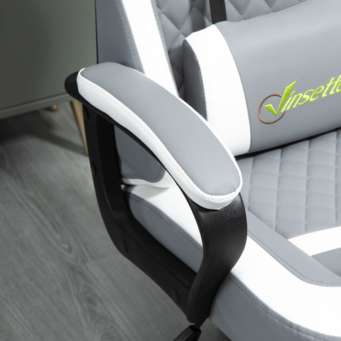 Racing Gaming Chair with Lumbar Support, Headrest, Gamer Office Chair, Grey White
