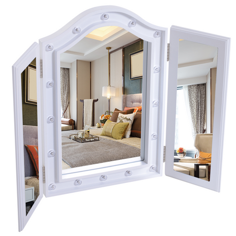 Lighted Tri-Fold Vanity Mirror Large Cosmetic Mirror  LED Lights White