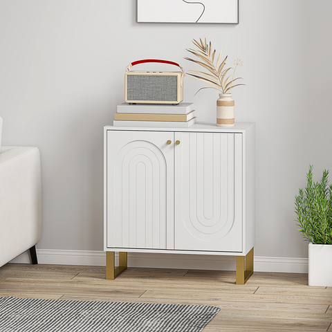 Sideboard with Adjustable Shelves & Doors for Living Room, White