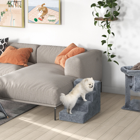Portable Dog Stairs with Washable Plush Cover, for High Bed Sofa - Light Grey