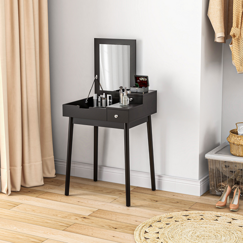 Dressing Table Vanity Desk Flip-up Mirror 2 Drawers, Black