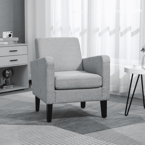 Modern Armchair Accent Chair with Rubber Wood Legs for Bedroom Light Grey